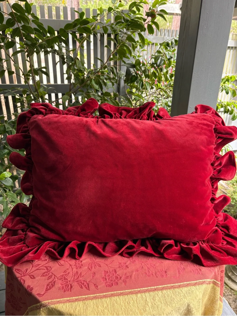 Ralph Lauren Red Velvet Ruffled Pillow Shams Set of Two